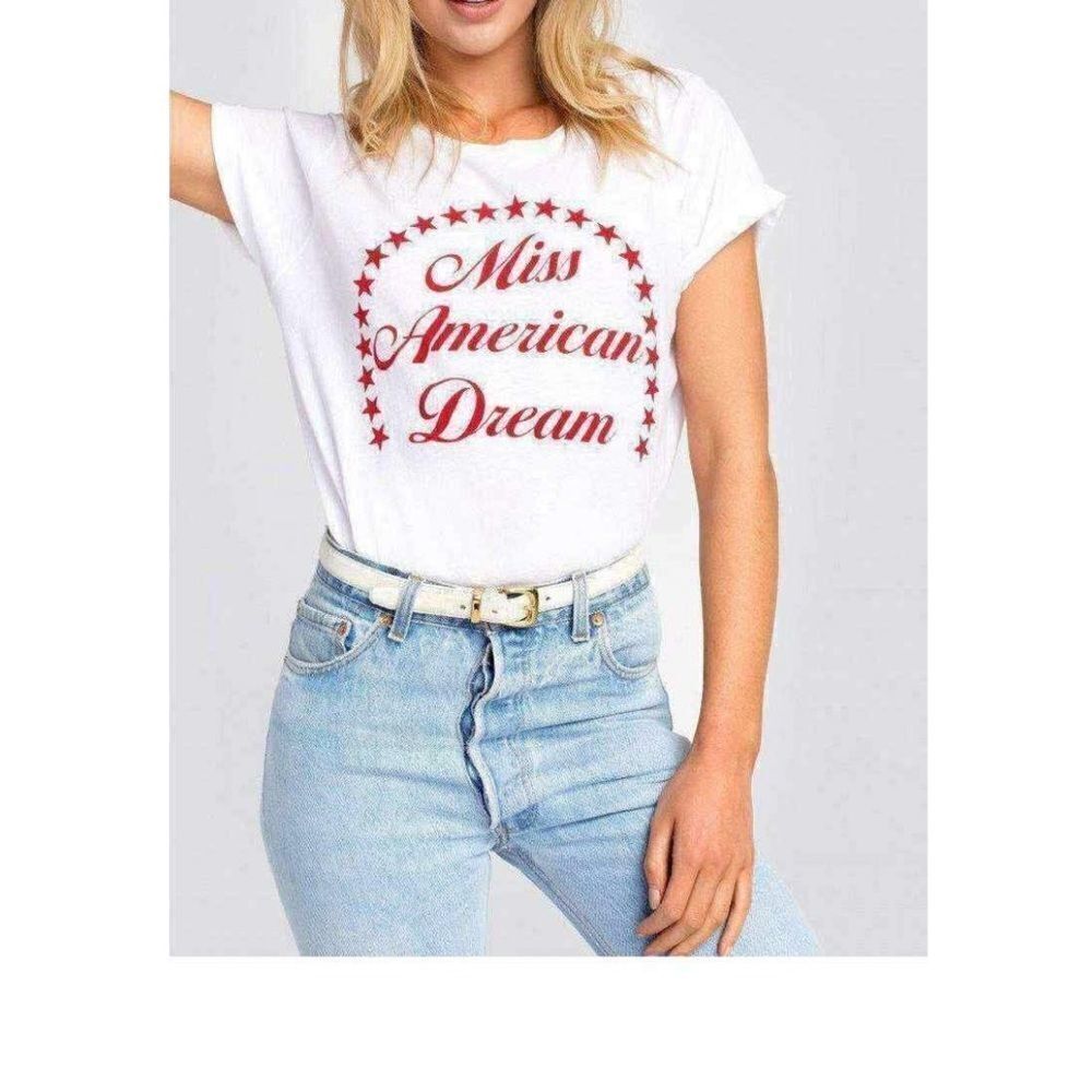 Wildfox Couture Essential White Cotton Tee Miss American Roll Sleeve T-Shirt - Picture 1 of 5